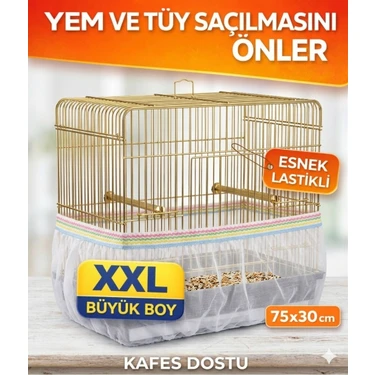 Emre Bilişim Kafes Dostu XXL Büyük Boy Kuş Kafesi Tülü - Yem ve Tüy Koruyucu Esnek Lastikli File -