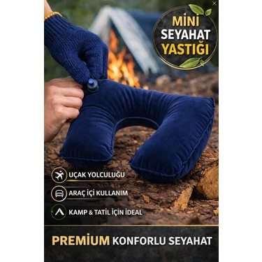 Toyfest Lacivert Şişme Seyahat Boyun Yastığı – Uçak Araç Kamp Için Ergonomik Taşınabilir Travel