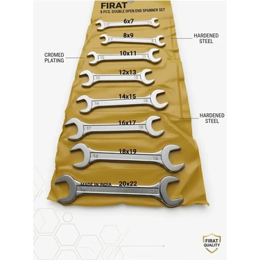 Fırat 8 Parça Iki Ağızlı Anahtar Takımı Seti - 6x7 Mm’den 20X22 Mm’ye Açık Ağız Anahtar