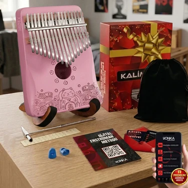 Midex KLX-350-PAK Hakiki Ağaç Pembe Kalimba 17 Tuşlu Full