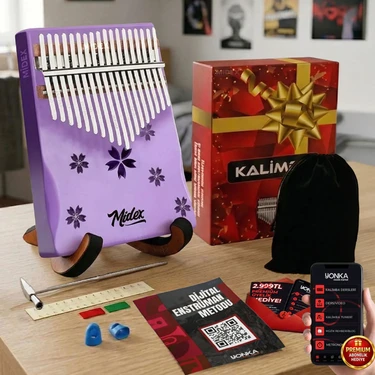 Midex KLX-870-PAK Mor Renk Yüksek Kaliteli Ahşap Kalimba 17 Tuşlu Full