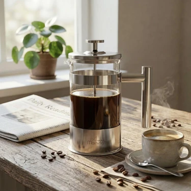 Any Morning 600 ml Paslanmaz Çelik French Press, 3 Katmanlı Filtreli
