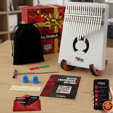 Midex KLX-550-PAK Beyaz Renk Gerçek Ağaç Kalimba 17 Tuşlu Full