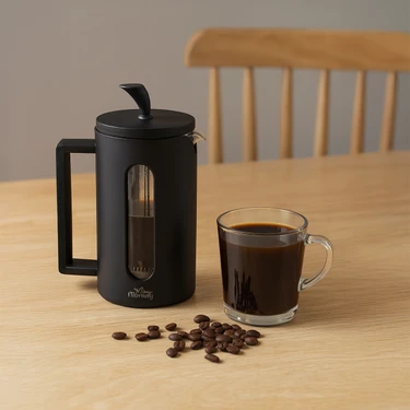 Any Morning 600 ml French Press, Darbeye Dayanıklı Cam, 304 Paslanmaz Çelik Filtreli