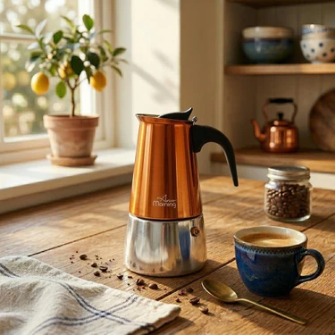 Any Morning 300 ml Paslanmaz Çelik Moka Pot İndüksiyon Uyumlu Bakır Rengi