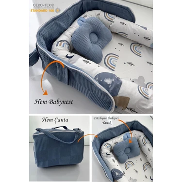 Jaju Baby Çantalı Babynest Taşınabilir Anne Yanı Indigo Pike