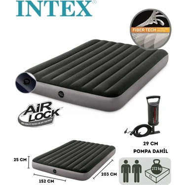 intex Çift Kişilik Şişme Yatak Ev ve Kamp Yatağı Outdor Camping Prestıge (Pompa Hediyeli)