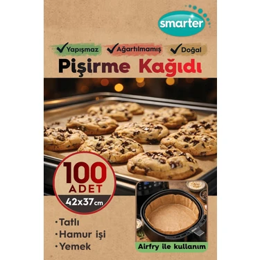 Smarter 100 Adet Ağartılmamış Hazır Kesilmiş Pişirme Kağıdı Airfryer 42X37CM