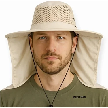 Mustran Uv Korumalı Enseli Outdoor Şapka Bahçe Balıkçı Kamuflaj Güneş Şapkası