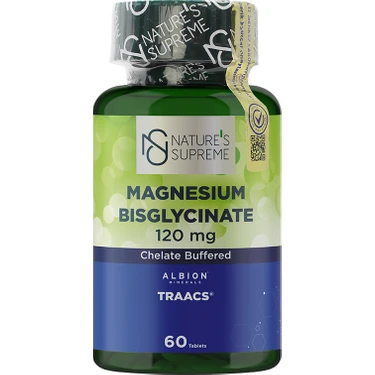 Nature's Supreme Magnesium Bisglycinate 120 mg 60 Tablet Chelate Buffered Türkiye