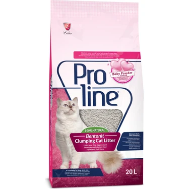 Proline Bebek Pudralı Kokulu Bentonit Topaklanan Kedi Kumu 20 L Yüksek Emme Gücü ve Ultra Hızlı