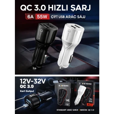 Nixcon 6A Qc 3.0 Çift USB Araç Şarj Cihazı 35W Hızlı Şarj