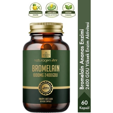 Naturagen Bromelain 1000 mg – 2400 GDU – 60 Kapsül | Ananas Kaynaklı Enzim | Takviye Edici