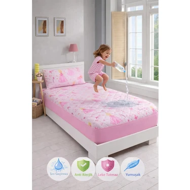 Formeya Prenses Desen Tek Kişilik Kapitone Fitted Su Sıvı Geçirmez Yatak Alezi Seti (1 Adet Yastık