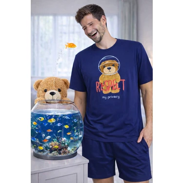 Koza İç Giyim Erkek Pamuklu Lacivert Baskılı Cepli Pijama