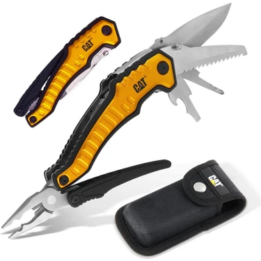 Cat DA980045 9 In 1 Çok Fonksiyonlu Katlanabilir 27CM Paslanmaz Çelik Sarı Kamp Çakısı Bıçağı +