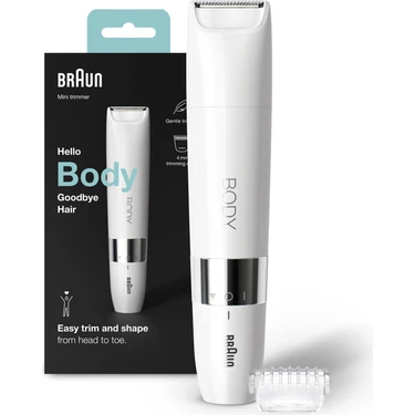 Braun Body Mini Trimmer BS1000 Vücut Tüy Kesme Makinesi + Düzeltici Tarak, Pil ve Temizleme