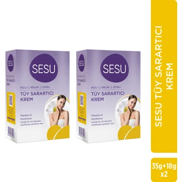 Sesu Tüy Sarartıcı Krem 18 gr - 35 gr 2 Adet Hızlı ve Kolay Uygulama ile Cilt Tahrişini