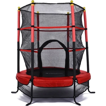 Leyaton Fileli Çocuk Trambolini 140 x 180 Cm Büyük Boy Kırmızı Güvenlik Filesi ile