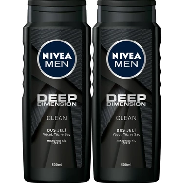 NIVEA Men 500 ml x2 Adet Deep Dimension Duş Jeli Vücut Yüz ve Saç İçin Canlandırıcı