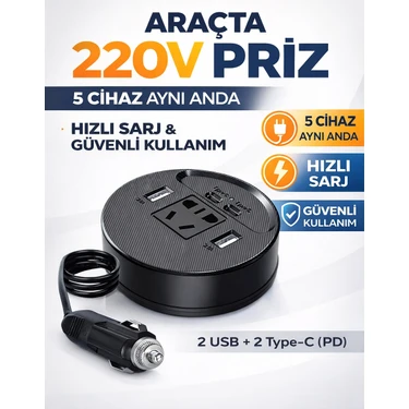 Airstorr Araç Için Güç Invertörü Fiş Adaptörü 2usb 2 Type-C Portlu Invertör Taşınabilir Fiş