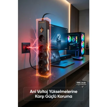 Tuncmatik Tunçmatik Akım Korumalı Priz 5'li Siyah 1.5