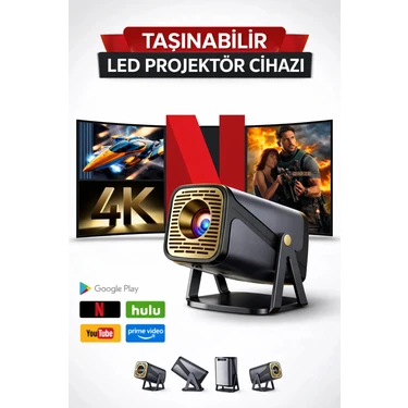 Android Taşınabilir Projeksiyon Cihazı Ev Sinema Sistemi 4K Destekli Ultra