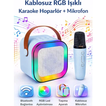 Omaze Mikrofonlu Karaoke Bluetooth Hoparlör Rgb LED Işıklı 5 Efektli Ses