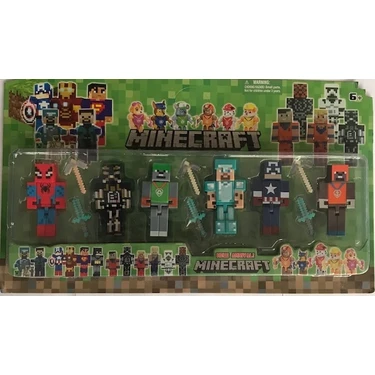Minecraft Karakter Temalı 12'li Oyuncak Seti Spiderman Kaptan Amerika 6 Parça Çocuklar