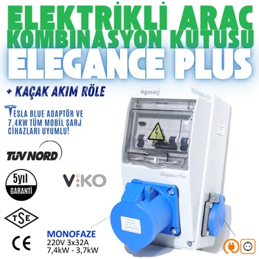 Hgsşarj ''Elegance Plus'' 7,4kW 3X32A + 1X16A Monofaze Elektrikli Araç Kombinasyon Kutusu Tesla