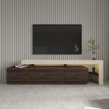 İnarch Dizayn Beliz Modern LED Işıklı 3 Kapaklı, Raflı Tv Sehpası – 192