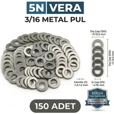 Universal 3/16 Pul - 150 Adet - Ince Seri Metal Pul - Somun ve Civata
