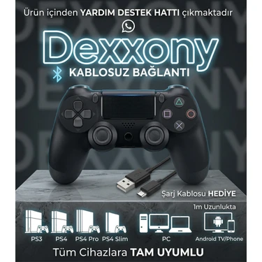 Dexxony Premium Siyah PlayStation 4 / Ps4 Oyun Kolu & Ps3 - Android Tv Uyumlu Kablosuz Bluetooth