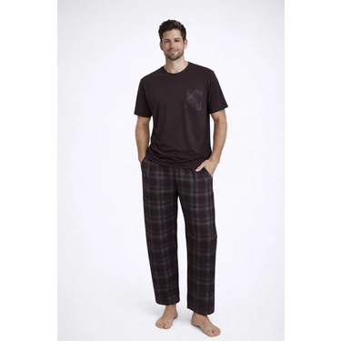Koza İç Giyim Erkek Pamuklu Üst Füme Göğüs Cepli Kısa Kollu Pijama