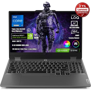 Lenovo Loq 15IRX10 83JE00JQTR I7-13650HX 16GB Ddr5 1tb SSD RTX5060 8gb Tgp 100W 15.6" IPS 144Hz