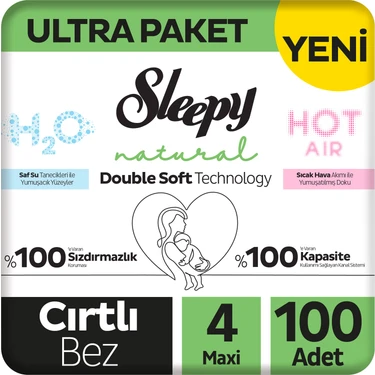 Sleepy Natural Double Soft Ultra Paket Bebek Bezi 4 Numara Maxi 100