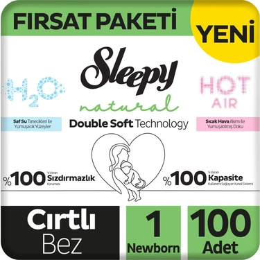Sleepy Natural Double Soft Fırsat Paketi Bebek Bezi 1 Numara Newborn 100