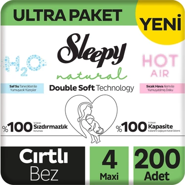 Sleepy Natural Double Soft Ultra Paket Bebek Bezi 4 Numara Maxi 200