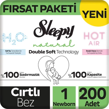 Sleepy Natural Double Soft Fırsat Paketi Bebek Bezi 1 Numara Newborn 200