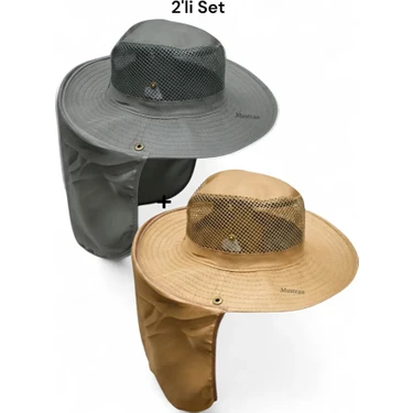 Mustran 2'li Set Yazlık Güneş Şapkası Uv Korumalı Fileli Outdoor Balıkçı Tarla Bahçe Safari