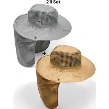 Mustran 2'li Set Yazlık Güneş Şapkası Uv Korumalı Fileli Outdoor Balıkçı Tarla Bahçe Safari