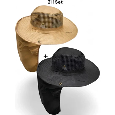 Mustran 2'li Set Yazlık Güneş Şapkası Uv Korumalı Fileli Outdoor Balıkçı Tarla Bahçe Safari