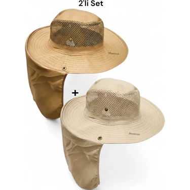 Mustran 2'li Set Yazlık Güneş Şapkası Uv Korumalı Fileli Outdoor Balıkçı Tarla Bahçe Safari