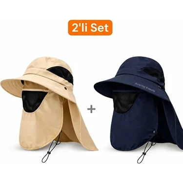 Mustran 2'li Set Uv Korumalı Sök Tak Maskeli Unisex Enseli Güneş Şapkası Outdoor Balıkçı