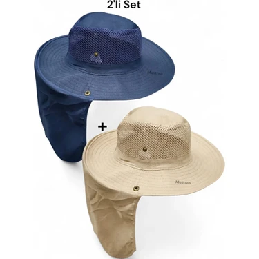 Mustran 2'li Set Yazlık Güneş Şapkası Uv Korumalı Fileli Outdoor Balıkçı Tarla Bahçe Safari