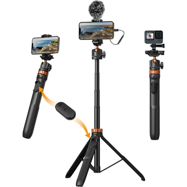 K&f Concept 158CM Bluetooth Selfie Çubuğu & Tripod - Cep Telefonları ve Aksiyon Kameralar ile