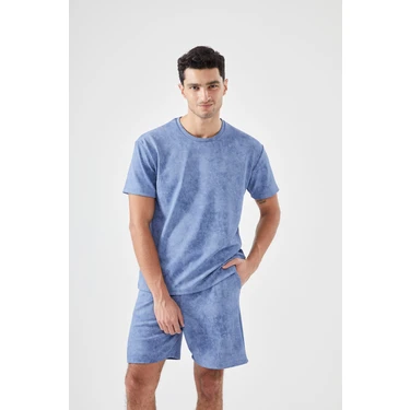 Koza İç Giyim Erkek Mavi Şortlu Cepli Pijama