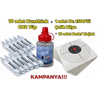 Dr 4.5mm 1500'LÜK  Çelik Bilye + 10 Ad.hedef Kağıdı+ 10 Ad. Hunthink Co2 ( Kampanya 1