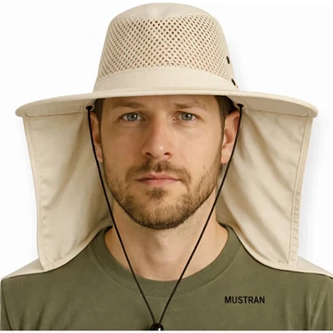 Mustran Yazlık Güneş Şapkası Uv Korumalı Fileli Safari Outdoor Balıkçı Şapkası Ense Korumalı Unisex