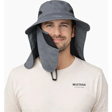 Mustran UV Korumalı Sök Tak Maskeli Enseli Güneş Şapkası Unisex Outdoor Yazlık